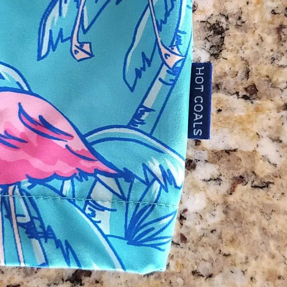 Hot Coals Mens Lined Board Shorts or Swim Trunks Tropical Teal Flamingos Sz: XL